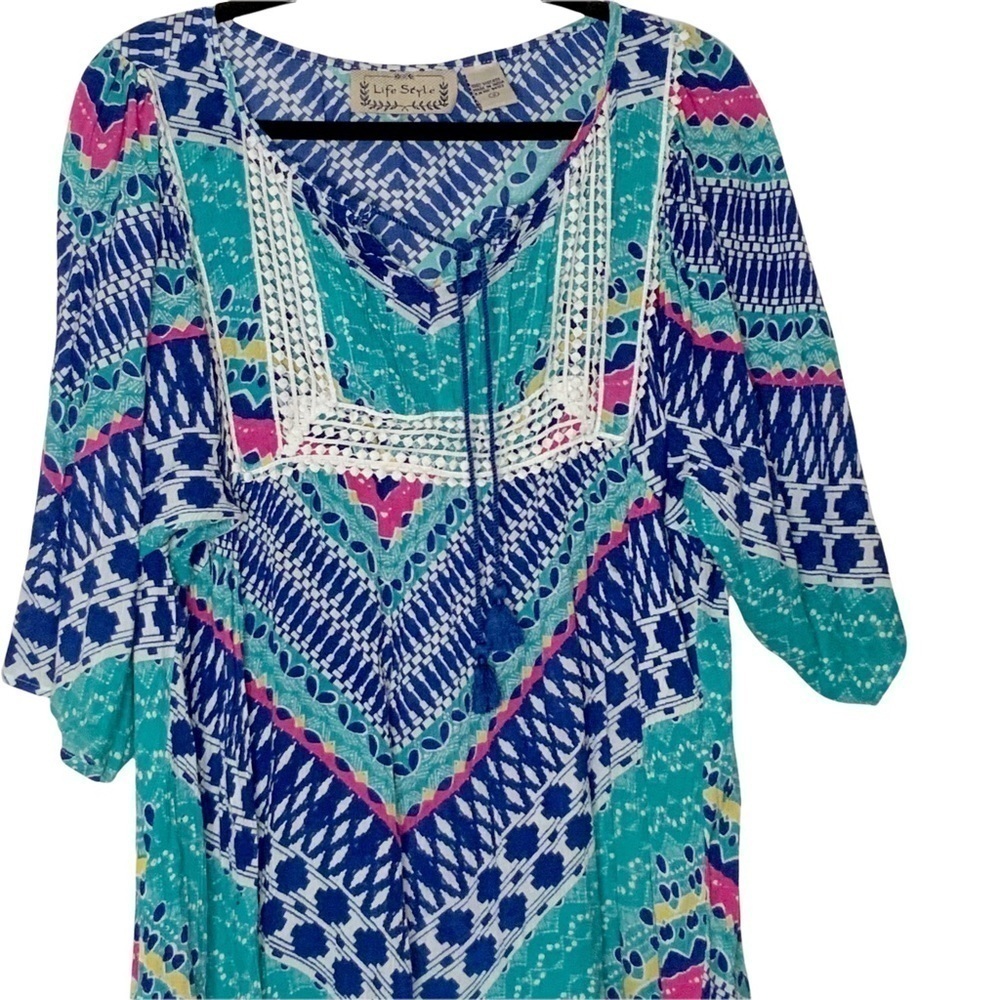 Lifestyle Indian tunic/mini dress with front tassel ties. Size S - Picture 2 of 6